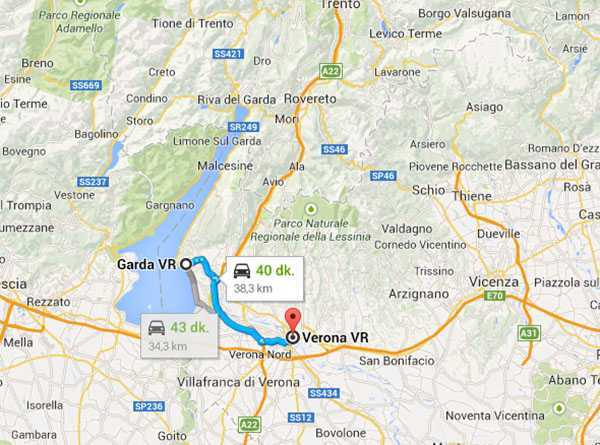 Verona ve Garda Gölü © Google maps
