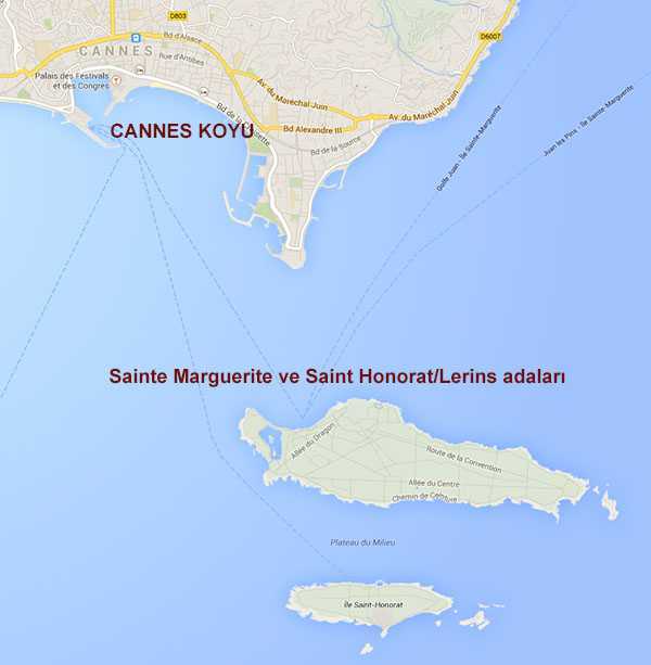 Sainte Marguerite ve Saint Honorat/Lerins adaları © Google Maps